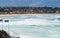 Blue flags and beach arc at Bondi Beach in Sydney