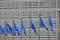 Blue flags of Europe in front of Berlaymont, seat of the European Commission, Brussels, Belgium