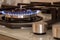 The blue flame of the gas burner. Kitchen stove