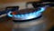 Blue flame propane gas ignition. Kitchen stove gas burner turn on. Dutch angle.