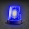 Blue Flasher Siren Vector. 3D Realistic Object. Light Effect. Rotation Beacon For Police Cars Ambulance, Fire Trucks