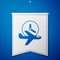 Blue Flight time icon isolated on blue background. White pennant template. Vector