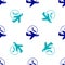 Blue Flight time icon isolated seamless pattern on white background. Vector