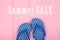 Blue flip flops in polka dots and text Summer sale on pink