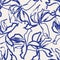 Blue Floral Brush strokes Seamless Pattern Background