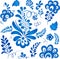 Blue floral elements in Russian gzhel style