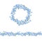 Blue floral garland and seamless pattern brush made of forget me nots.