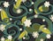 Blue floral pattern on the grey background