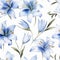 Blue Floral Print With Lilies On White Background