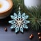 Blue Floral Wooden Snowflake Earrings - Festive And Detailed Jewelry