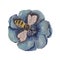 blue flowers in the background and a bee or wasp with a striped belly