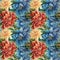 Blue flowers seamless pattern. Floral nature decorative background.