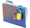 Blue folder with golden hinged lock