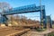 Blue footbridge over railroad, in Bratislava, Slovakia