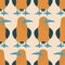 Blue-footed boobies hand drawn vector illustration. Adorable colorful birds in flat style seamless pattern for children fabric.