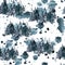 Blue forest stained watercolor seamless pattern