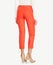 Blue formal pants for womenâ€™s paired with orange full sleeve T-Shirt and flat footwear with white background