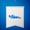 Blue Formula 1 racing car icon isolated on blue background. White pennant template. Vector Illustration