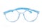 Blue frame eyeglasses on white background. Myopia nearsightedness