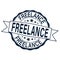 Blue Freelance distressed rubber grunge stamp on white