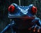 The Blue Frog with Red Eyes is Sitting in the Rain Lenses Forest