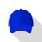 Blue front baseball cap icon, flat style