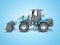 Blue front loader with large bucket on wheeled drive left side 3D render on blue background with shadow