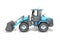 Blue front loader with large bucket on wheeled drive left side 3D render on white background with shadow