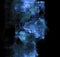 Blue frost exploding on dark glass. Black abstract background w