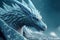 Blue frost giant dragon with scales on winter background. Mythological creature. Generative AI