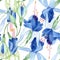 Blue fuchsia. Floral botanical flower. Watercolour drawing fashion aquarelle isolated. Seamless background pattern.