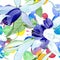 Blue fuchsia floral botanical flowers. Watercolor background illustration set. Seamless background pattern.