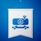 Blue Fuel tanker truck icon isolated on blue background. Gasoline tanker. White pennant template. Vector