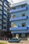 Blue functionalistic apartment building Havana