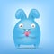 Blue funny cartoon rabbit holding pink heart