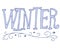 Blue funny lettering winter with frost monograms and snowflakes, vector element in doodle style