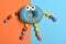 Blue funny surprised donut on colorful background