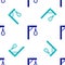 Blue Gallows rope loop hanging icon isolated seamless pattern on white background. Rope tied into noose. Suicide