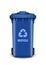 Blue garbage can with waste recycling symbol