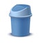 Blue garbage pail realistic vector illustration. Plastic basket container with lid for waste storage