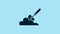 Blue Garden trowel spade or shovel in the ground icon isolated on blue background. Gardening tool. Tool for horticulture