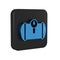 Blue Gas tank for vehicle icon isolated on transparent background. Gas tanks are installed in a car. Black square button