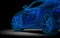 Blue generic unbranded wireframe car in the dark