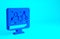 Blue Genetic engineering modification on laptop icon isolated on blue background. DNA analysis, genetics testing, cloning.