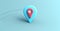 Blue geolocation marker on the map in 3D style. Navigation system. Pin