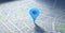 Blue geolocation marker on the map in 3D style. Navigation system. Pin