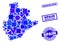 Blue Geometric Mosaic Barcelona Province Map and Stamps
