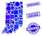 Blue Geometric Mosaic Indiana State Map and Stamps