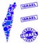 Blue Geometric Mosaic Israel Map and Stamps