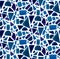 Blue geometry pattern with watercolor painted mosaic shapes. Vector seamless background